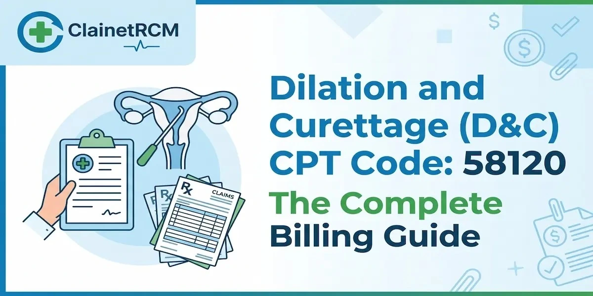 Dilation and curettage CPT code 58120 billing guide with obstetric alternatives, hysteroscopy bundling, modifiers and 2026 Medicare rates