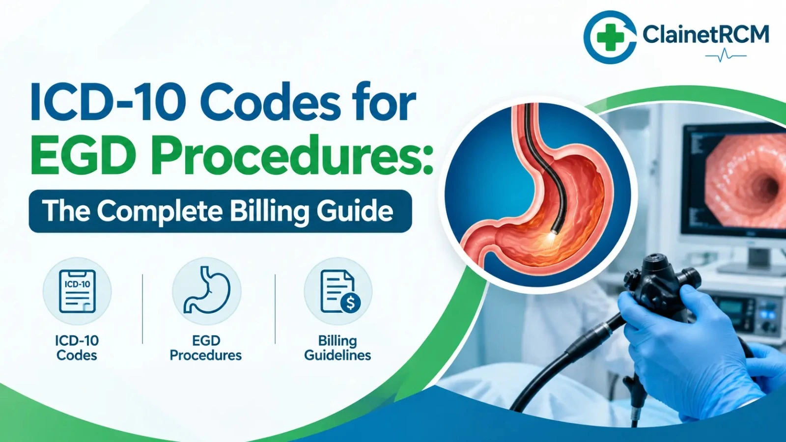 ICD-10 codes for EGD procedures guide showing ICD-10-CM diagnosis codes, screening vs diagnostic coding and CPT pairing