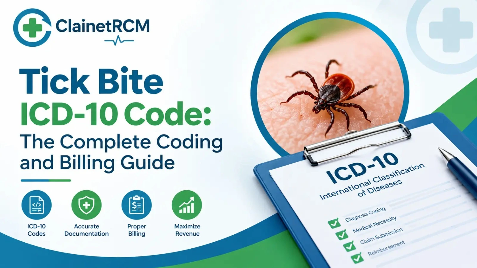Tick bite ICD-10 code guide showing site-specific injury codes paired with W57.XXXA, Lyme disease codes and tick removal CPT codes