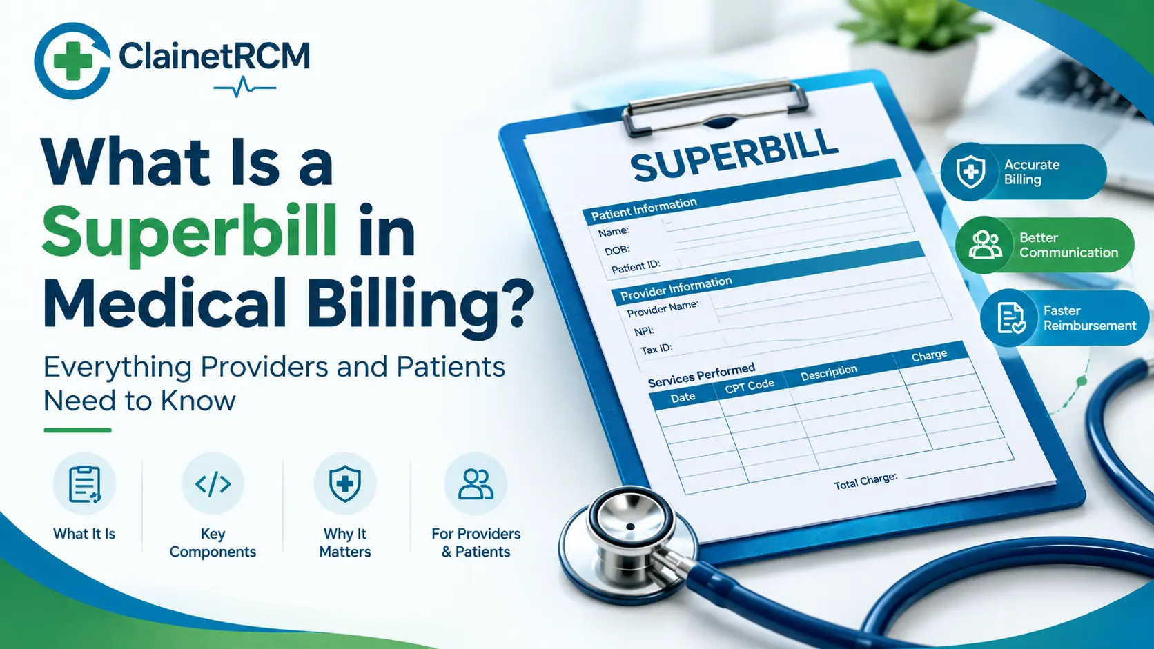 What is a superbill in medical billing guide showing required fields, CPT and ICD-10 codes and the out-of-network reimbursement process